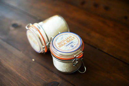 Sicilian coarse sea salt in glass jar 100% pure Mediterranean finishing salt