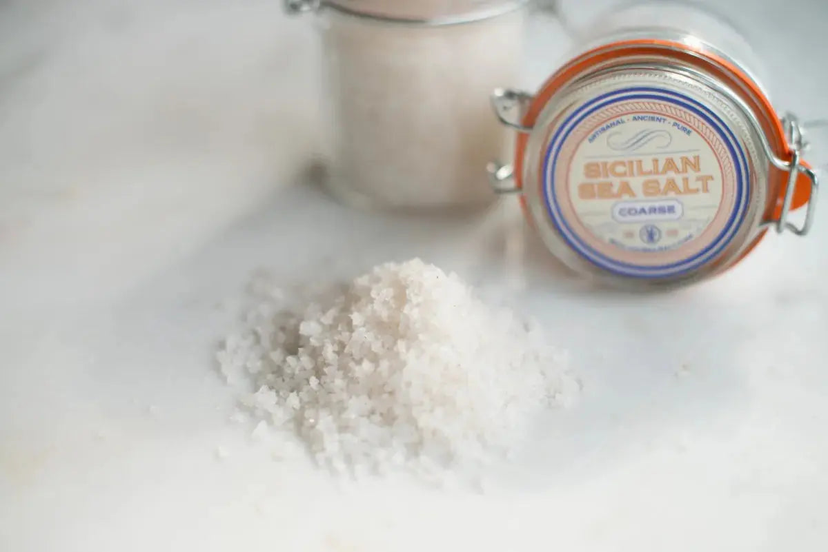 Gourmet Sicilian Salt gift set includes: two jars, 14 ounces total.&nbsp; 2 coarse.