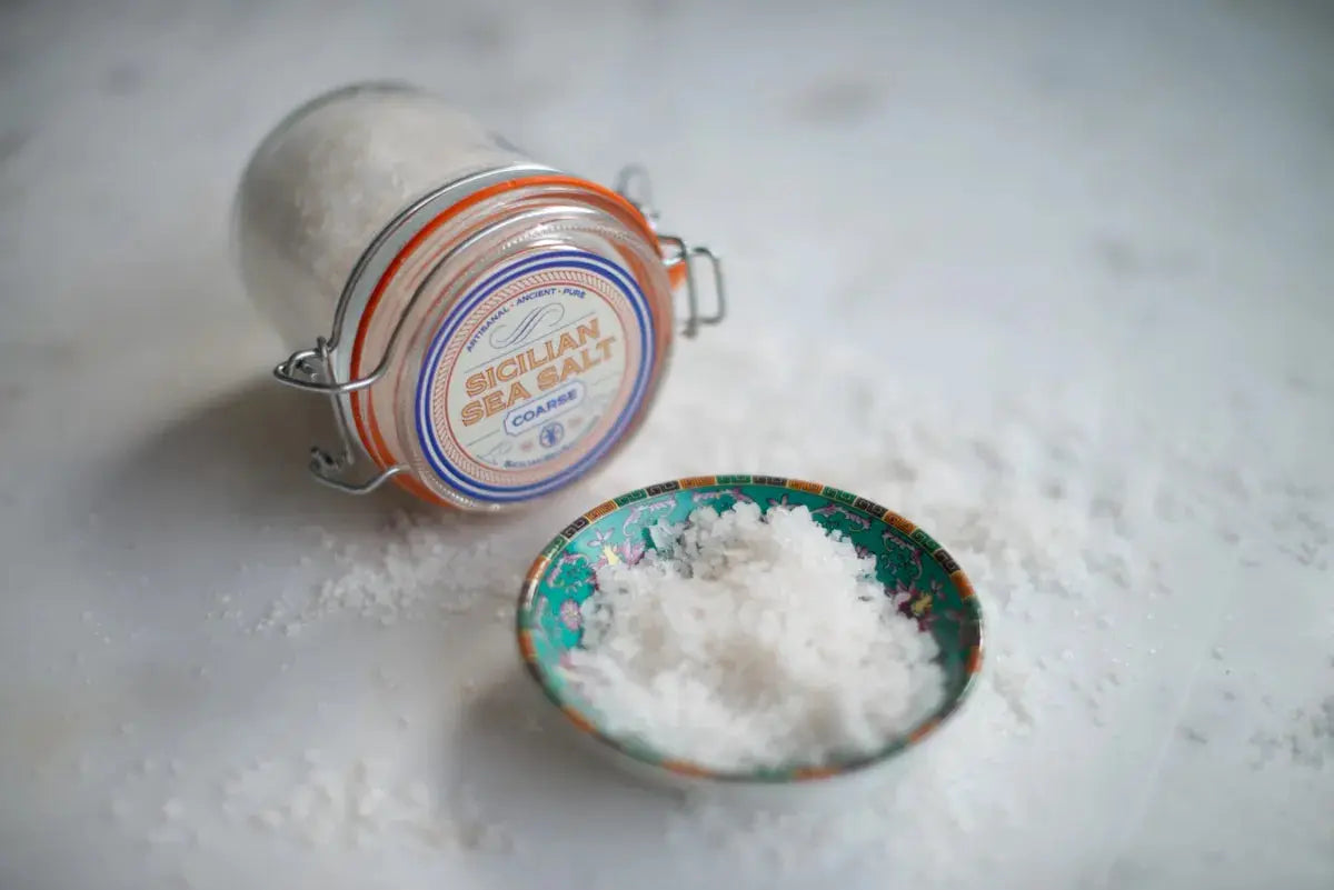 Gourmet Sicilian Salt gift set includes: two jars, 14 ounces total.&nbsp; 2 coarse.